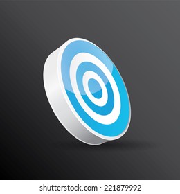 vector blue and white target icon on black. vector glossy target symbol design element