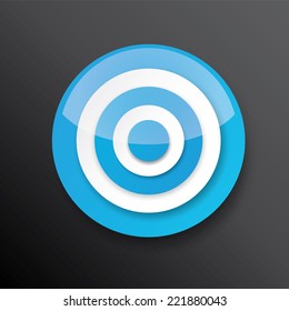 vector blue and white target icon on black. vector glossy target symbol design element