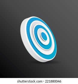 vector blue and white target icon on black. vector glossy target symbol design element