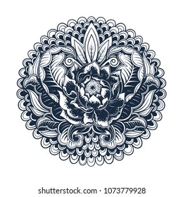 Vector Blue and White Tattoo Flower Ring Illustration