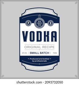 Vector Blue And White Vodka Label Isolated On A Grey Background. Distilling Business Branding And Identity Design Elements