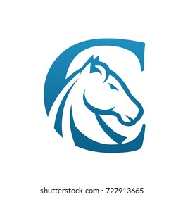 Vector Blue Wild Horse Initial C Business Logo 