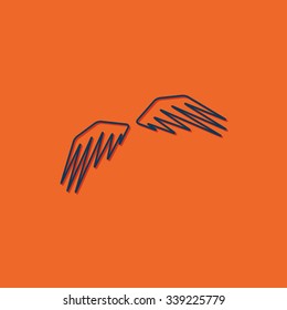 Vector blue wings icon on orange background 