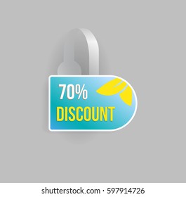 Vector blue wobbler mockup with transparent strip and grey background. Sale message template for your hanging shelf tag design.