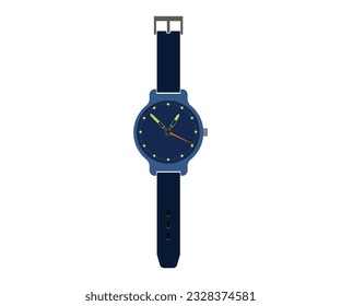 vector Blue wrist watch having stitched belt.
