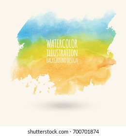 Vector blue yellow brush strokes. Watercolor Grunge isolated elements. Smoke brushes for your design. Freehand. Ink splash. Acrylic stamp. Vector illustration