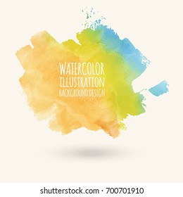 Vector blue yellow brush strokes. Watercolor Grunge isolated elements. Smoke brushes for your design. Freehand. Ink splash. Acrylic stamp. Vector illustration