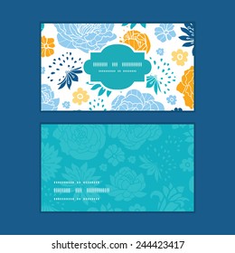 Vector blue and yellow flower silhouettes horizontal frame pattern business cards set