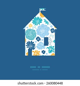 Vector blue and yellow flower silhouettes house silhouette pattern frame