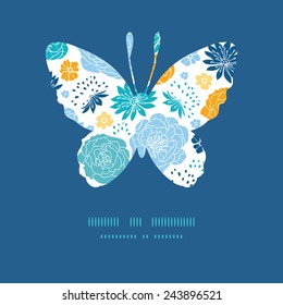 Vector blue and yellow flowersilhouettes butterfly silhouette pattern frame