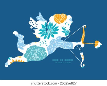 Vector blue and yellow flowersilhouettes shooting cupid silhouette frame pattern invitation greeting card template