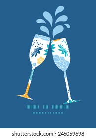 Vector blue and yellow flowersilhouettes toasting wine glasses silhouettes pattern frame