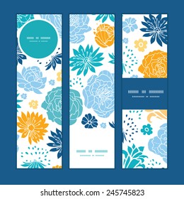 Vector blue and yellow flowersilhouettes vertical banners set pattern background
