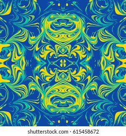 vector blue yellow green mirrored hand drawn ebru paper marbling liquid paint artwork decoration texture background