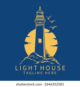Vector of Blue Yellow Lighthouse Tower Logo Icon Beacon