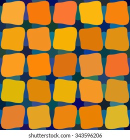 Vector Blue Yellow Orange Color Shades Seamless Rounded Stained Glass Squares Grid Pattern Abstract Background