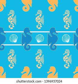 Vector blue yellow seahorse stripes seamless pattern background. Perfect for wallpaper, scrapbooking, invitations, or fabric application.