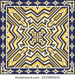 vector blue yellow and white contemporary asian geometric scarf pattern.