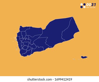 Mapa azul vector de Yemen sobre fondo amarillo.