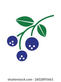 Vector blueberries on a twig, complete with leaves. Clean modern icon