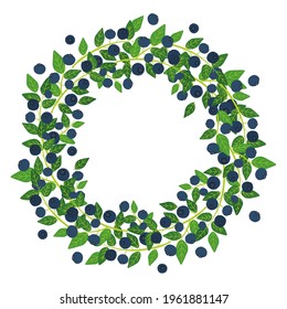 Vector blueberry circular ornament, wreath. Background design for natural cosmetics,sweets and pasties filled with berry, food, grocery ,health care products. Best for packaging and web design