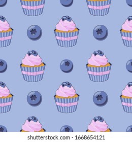 Vector blueberry and cupcake pattern