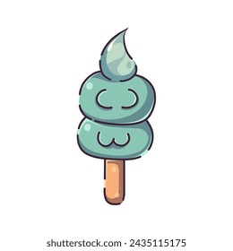 Vector blueberry ice cream in a cone, with cute expressions and blueberry jam topping on top