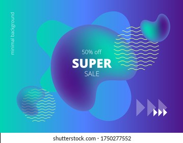 vector blue-green background with shapeless volumetric figures and the inscription super discount