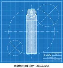 Vector blueprint air freshener aerosol bottle on engineer or architect background.  