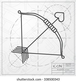 Vector blueprint of amour arrow icon on engineer or architect background 