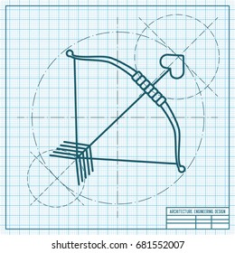 Vector blueprint amour arrow icon on engineer and architect background 