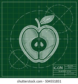Vector blueprint apple icon . Engineer and architect background. 