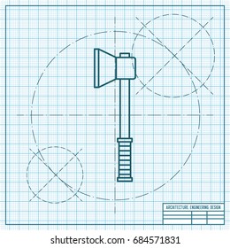 Vector blueprint axe icon on engineer and architect background 