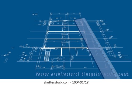 vector blueprint background with building section and ruler