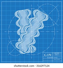 Vector blueprint bacon icon on engineer or architect background.  