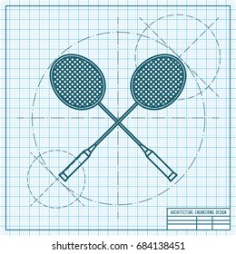 Vector blueprint badminton icon on engineer and architect background 