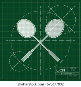 Vector blueprint badminton icon on engineer and architect background  