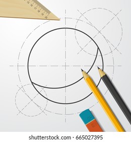 Vector blueprint ball icon on engineer and architect background 