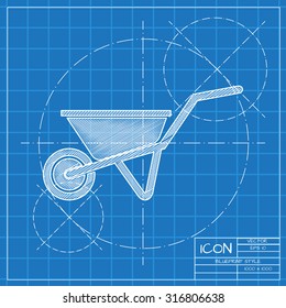 Vector blueprint barrow icon on engineer or architect background.  