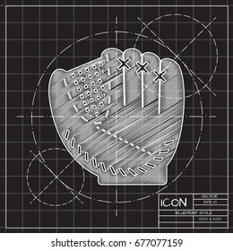 Vector blueprint baseball glove icon on engineer and architect background 
