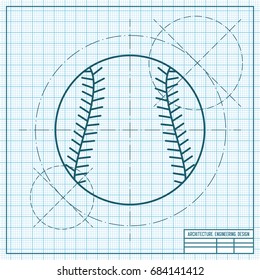 Vector blueprint baseball icon on engineer and architect background 