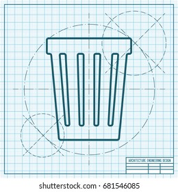 Vector blueprint basket icon on engineer and architect background 