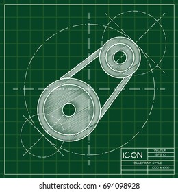 Vector blueprint belt drive icon on engineer and architect background  