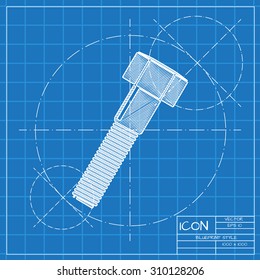 Vector blueprint bolt icon . Engineer and architect background. 