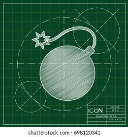 Vector blueprint bomb icon on engineer and architect background  