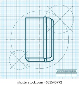 Vector blueprint book icon on engineer and architect background 