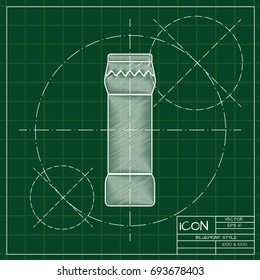 Vector blueprint bottle with cleaning powder for kitchen, bathroom, toilet on engineer and architect background  