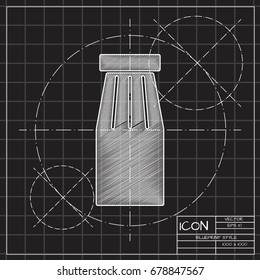 Vector blueprint bottle with juice template on engineer and architect background 