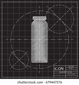 Vector blueprint bottle with juice template on engineer and architect background 