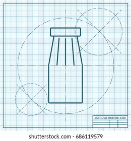 Vector blueprint bottle with juice template on engineer and architect background 